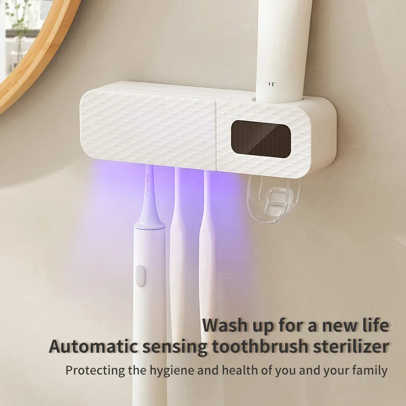 Smart Toothbrush Rack: Wall-Mounted 3-Slot Toothbrush Holder with Intelligent Drying and Built-in Toothpaste Dispenser