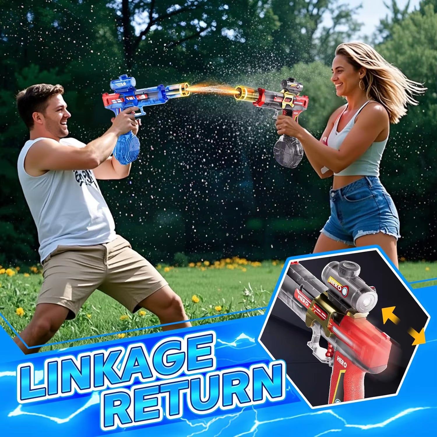 Automatic Electric Water Gun with LED Light, Long Range for Adults & Kids Summer Outdoor Fun